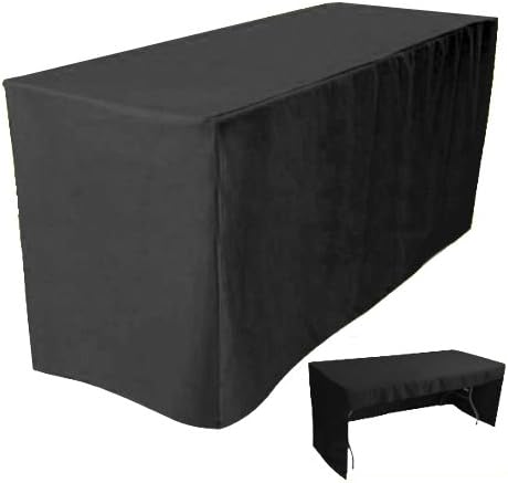 4Less 4' Fitted Tablecloth Table Cover Trade Show Event Open Back Side - 3 Sided Black