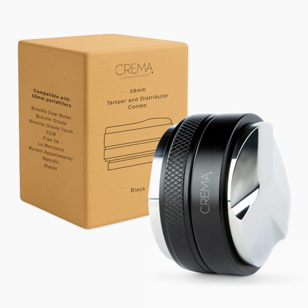 Crema Coffee Products - 39.25mm Coffee Distributor/Leveler & Hand Tamper - V2 - Compatible with Flair Classic, Signature, and Neo, 39.25mm - Double Sided, Adjustable Depth, Black