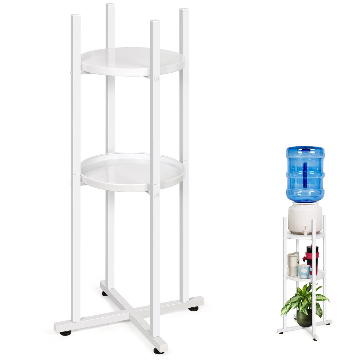 Water Dispenser Stand 5 Gallon Water Jug Stand Sturdy Water Stand(32.8" Hight-11.2" Wide) Water Jug Stand with 2 Round Shelfs for 1-5 Gallon Water Bottles/Crocks, Water Jug and Plant Stand