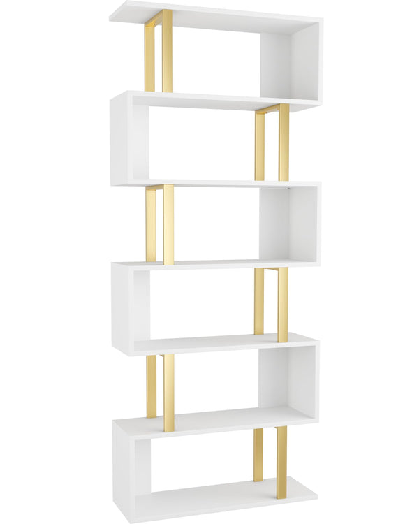 Yusong Bookshelf, Geometric Bookcase S Shaped Book Shelves Unit for Living Room, 5 Tier Decorative Display Shelf for Bedroom, Black