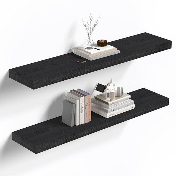 Habudda Floating Shelves, 35.5 Inches Wall Shelf for Rustic Home Decor, Bathroom, Bedroom, Kitchen, Natural Solid Wood, Invisible Bracket, 2 Pack