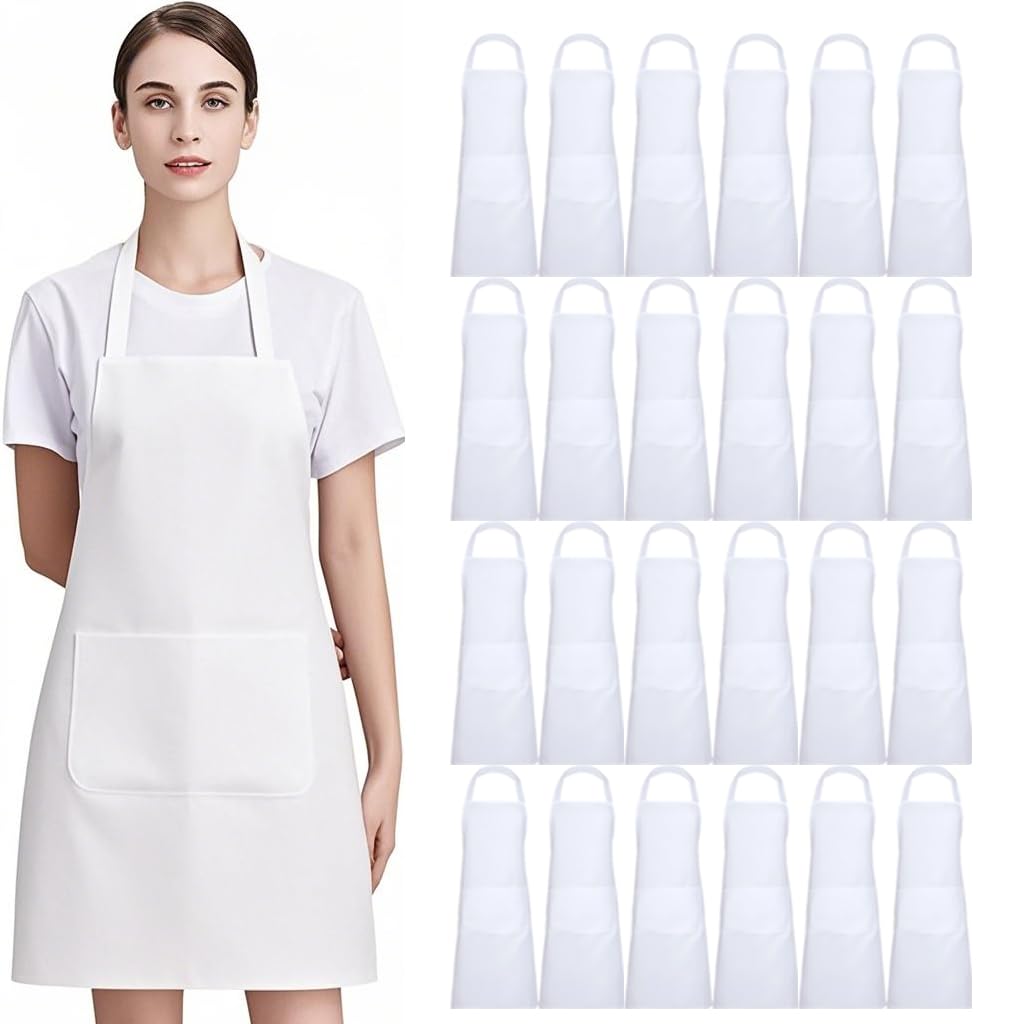 2/12 PCS White Aprons with Pockets: Unisex Apron Bulk with Extra Long Ties for Kitchen Painting Cooking
