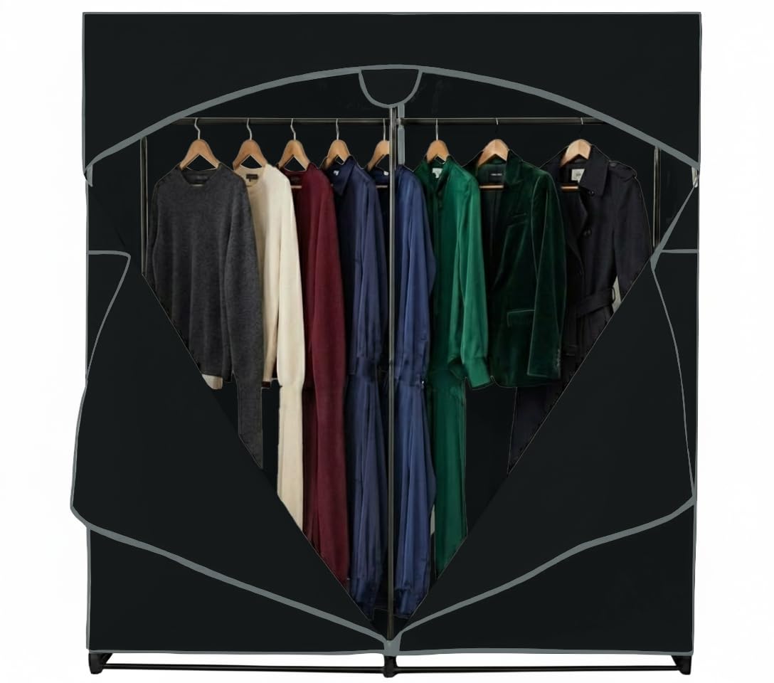 HOLDN’ STORAGE Portable Wardrobe Closet for Hanging Clothes with Brown Cover, Heavy Duty Hanging Rod with 50 Lb. Weight Capacity- Super Easy Assembly, No Tools Required