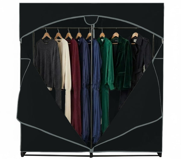 HOLDN’ STORAGE Portable Wardrobe Closet for Hanging Clothes with Brown Cover, Heavy Duty Hanging Rod with 50 Lb. Weight Capacity- Super Easy Assembly, No Tools Required