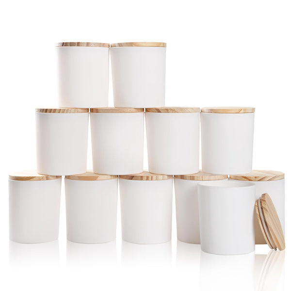 SHOWIN 14 OZ Thick Candle Jars for Making Candles 12 Pcs, 3 Wick Empty Jars with Wood Lids for Candle Making, Sample Container,Clear Brown