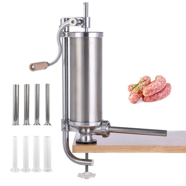 Sausage Stuffer, Vertical Stainless Steel Sausage Maker Packed with 8 Tubes, Commercial and Household Use (5LBS/3L)