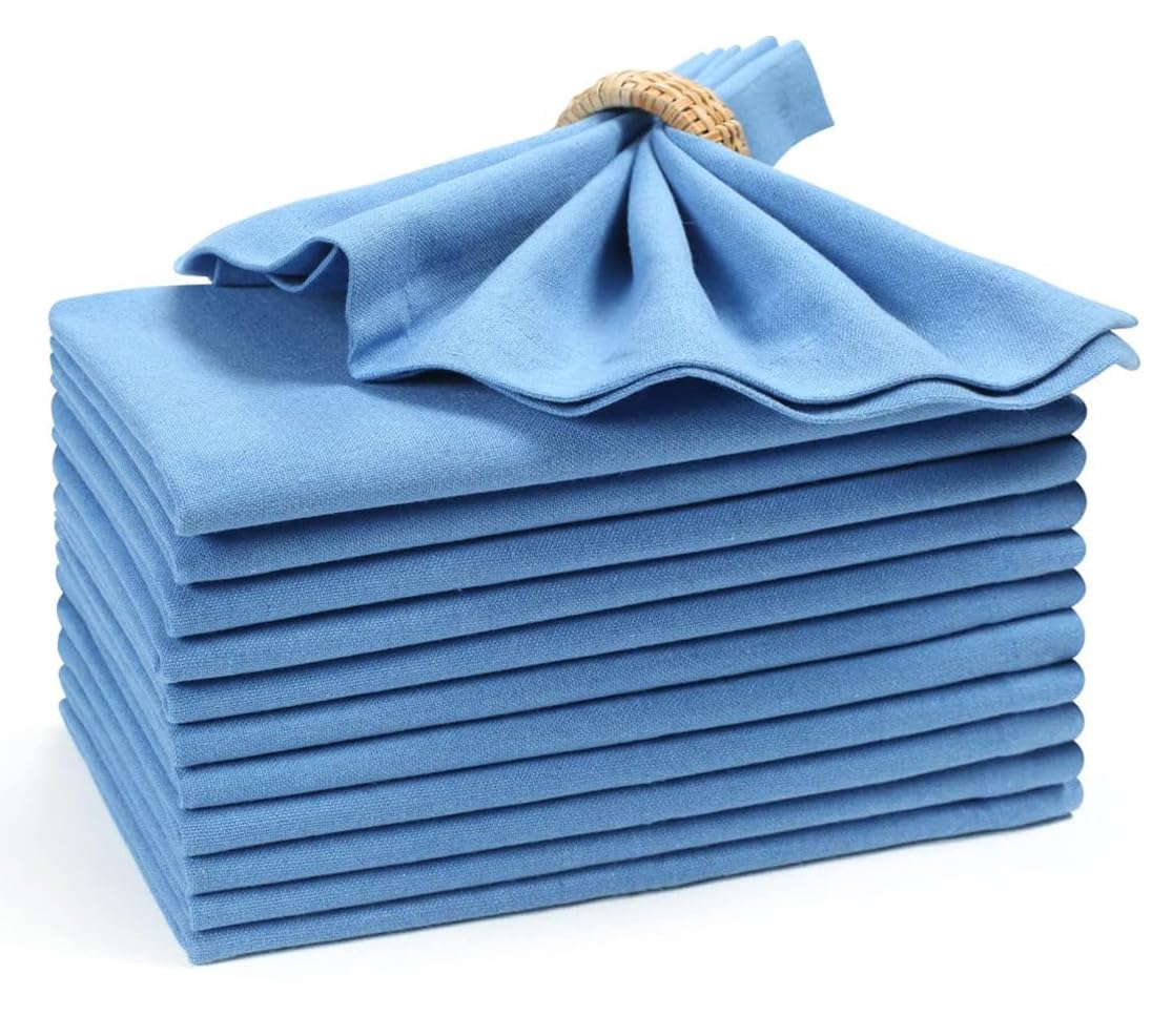 Homidate Cotton Cloth Dinner Napkins Set of 12 – 18x18 White with Hemstitched Mitered Corners – Machine Washable Fabric Napkins for Weddings, Dinner Parties & Table Decorations