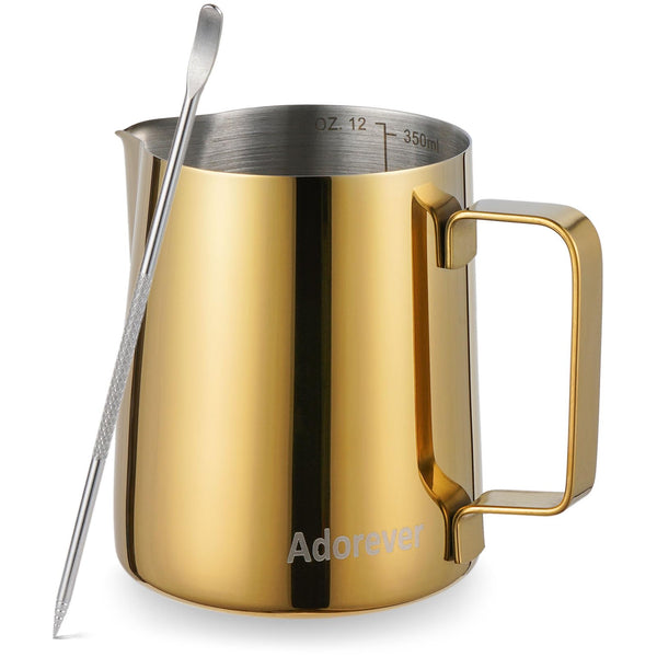 Milk Frothing Pitcher, 32oz Steaming Pitcher Stainless Steel Espresso Machine Accessories for Coffee Bar, Cappuccino Barista Tools Milk Jug Steamer Frother Cup with Decorating Latte Art Pen