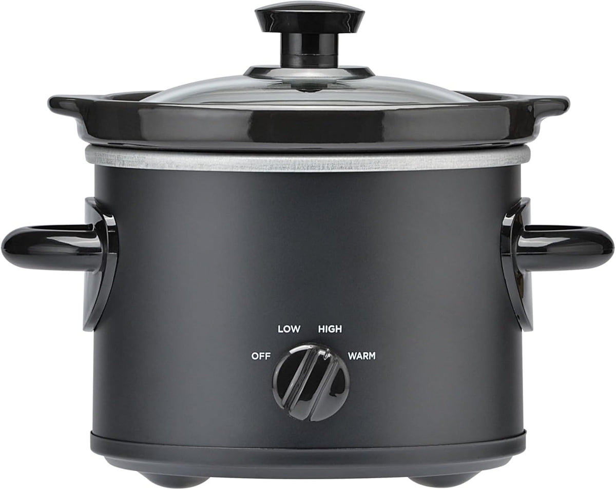Mainstays 2 Quart Slow Cooker, Mini Electric Crock Pot with Low High Warm Settings, Removable Stoneware Insert & Glass Lid, Compact Matte Black Slow Cooker