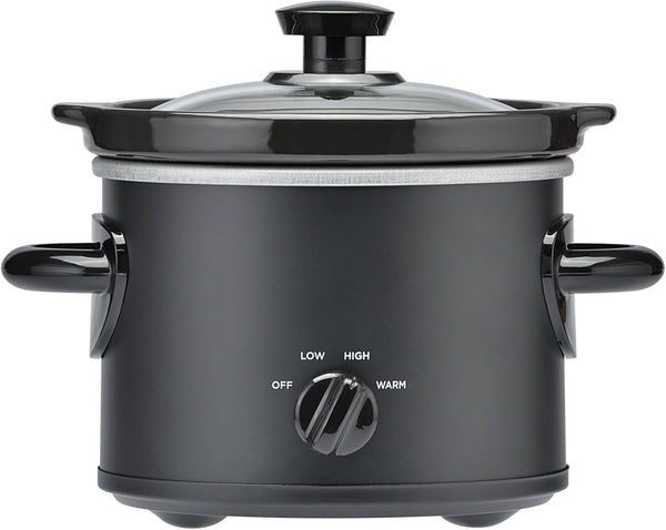 Mainstays 2 Quart Slow Cooker, Mini Electric Crock Pot with Low High Warm Settings, Removable Stoneware Insert & Glass Lid, Compact Matte Black Slow Cooker