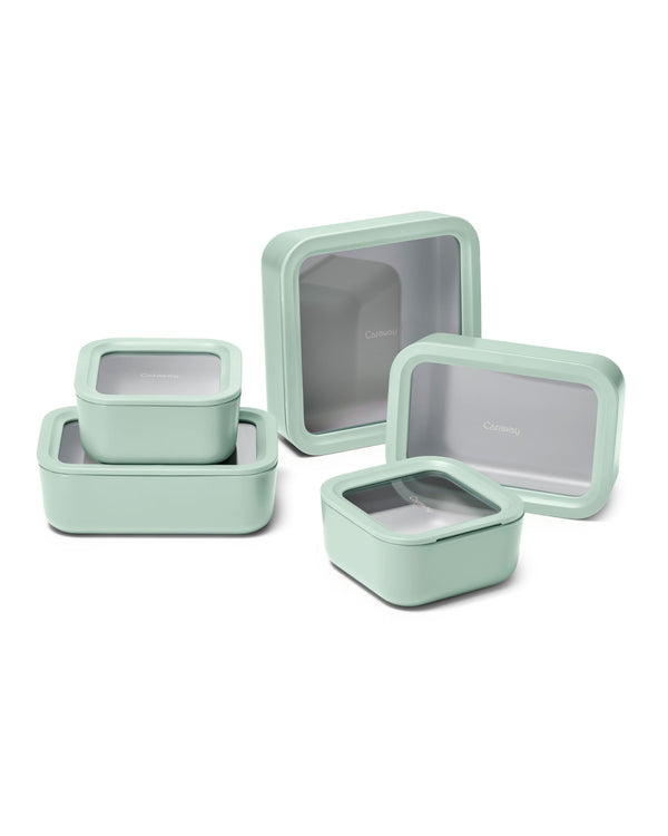 Caraway Glass Food Storage - 10 Cup Ceramic Coated Square Lunch Box, Non Toxic, Non Stick, Easy to Store, Gray