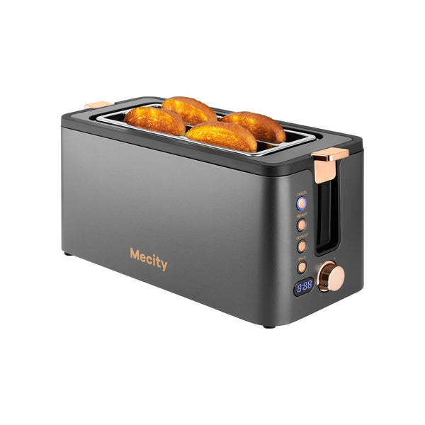 Mecity Toaster 2 Slice Stainless Steel with Countdown Timer, Bagel/Defrost/Reheat/Cancel Functions,Warming Rack, Removable Crumb Tray, 6 Browning Settings, Extra Wide Long Slots, Bread Toaster