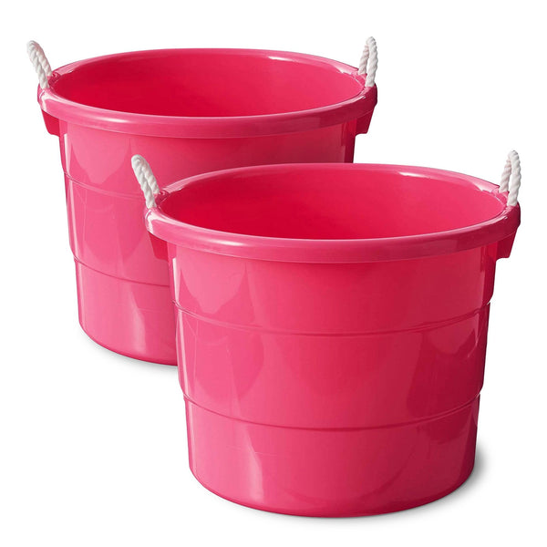 HOMZ 2-Pack Utility Tub, Large Plastic Storage Bucket with Rope Handles, 18 Gallon, Black - Portable Indoor and Outdoor Buckets for Kitchen, Laundry, Garden, Bathroom, and Garage Organization