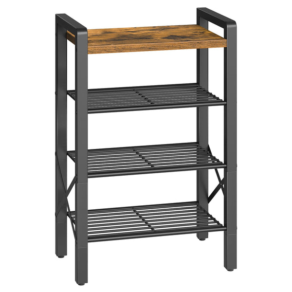 YATINEY 5-Tier Narrow Shoe Rack, Tall Shoe Rack for 5-10 Pairs, Slim Shoe Storage Organizer with Wooden Top, Space Saving, Metal Frame, for Entryway, Rustic Brown and Black SS65BR