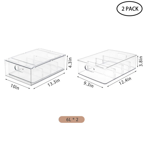 3Pack Stackable Fridge Drawers Pull-Out Bins Divided Produce Saver Containers for Refrigerator Storage Organizers for Veggie Fruit Berry Pantry Cabinet Makeup Clothes