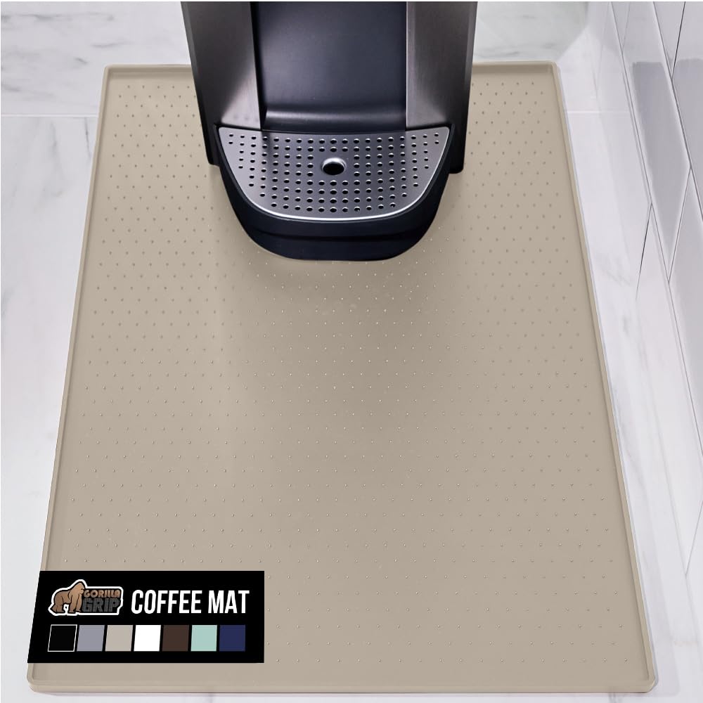 GORILLA GRIP Silicone Coffee Mat, 15x23, Espresso Drink Bar Station Accessories, Waterproof Heat-Resistant Dish Drying Mats, Stay in Place on Kitchen Counter, Home Kitchen Décor Essentials, Black