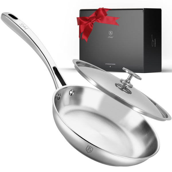 8 Inch Stainless Steel Pan, 5-Ply Clad Base Non Stick Frying Pans for Even Heating, Premium Cookware for Induction, Gas,Electric&Oven