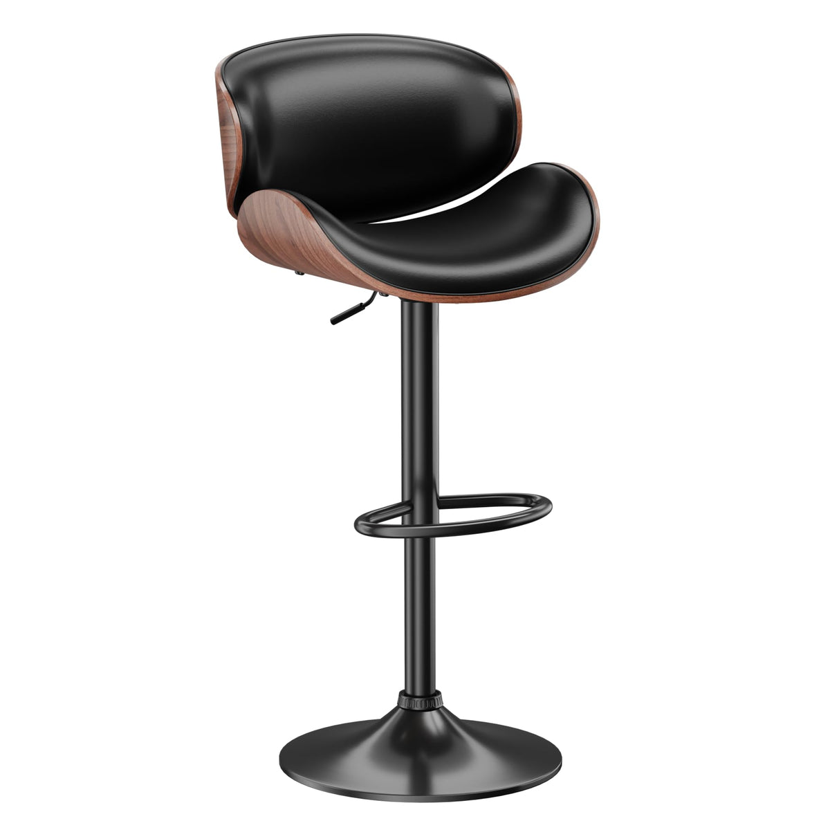 Bar Stools, Adjustable Swivel Leather Bar Stools for Kitchen Island, Mid Century Modern Counter Height Bar Chairs Barstools with Back & Footrest (Grey 1PCS)