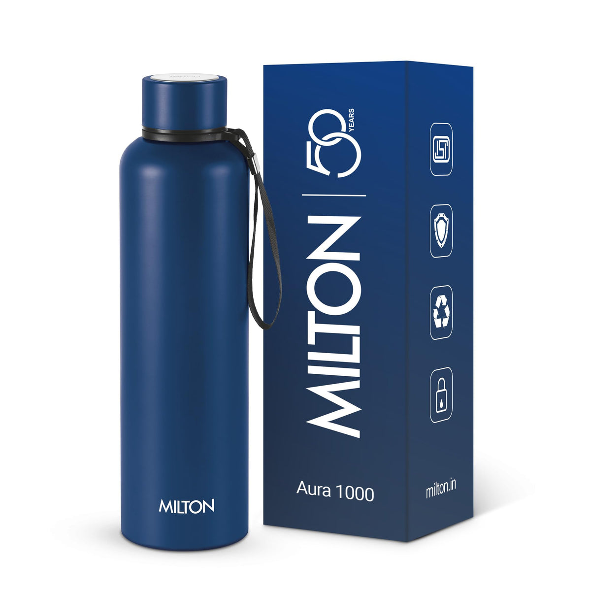 Milton Aura 1000 Thermosteel Water Bottle, 24 Hr Hot and Cold I Leak Proof Lid, ISI Certified I Vacuum Insulated I for Office, Gym, School I Silver