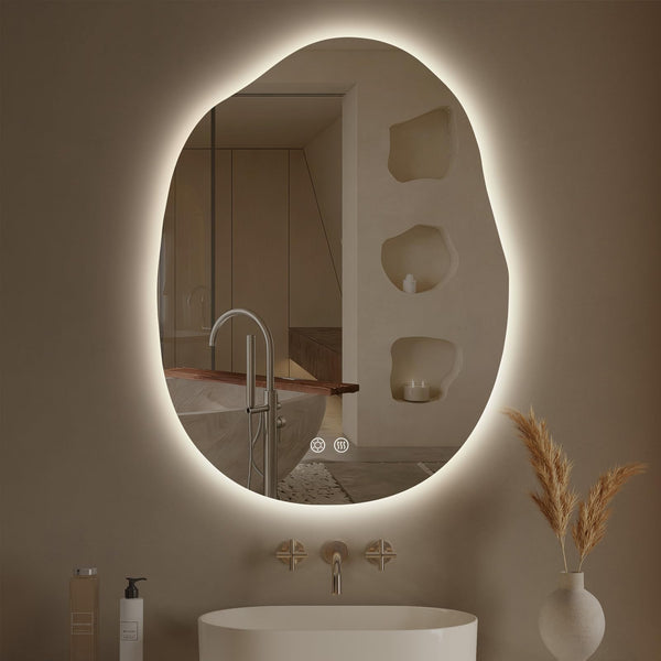 Arched LED Mirror for Bathroom 24"x36"- Frameless Lighted Bathroom Mirror with Lights, Fogless, Dimmable, 3 Color Changing, Shatterproof, Touch Sensor
