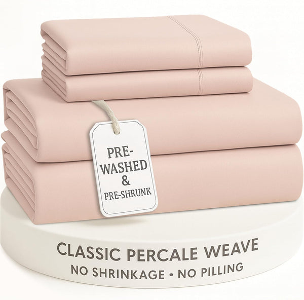 LANE LINEN Cal King Size Sheets – Pre-Washed 100% Cotton Soft Sheets in Classic Percale Weave, Naturally Cooling & Smooth, Designed for Restful Sleep, Fade Resistant, Deep 15” Pocket – Sepia Rose