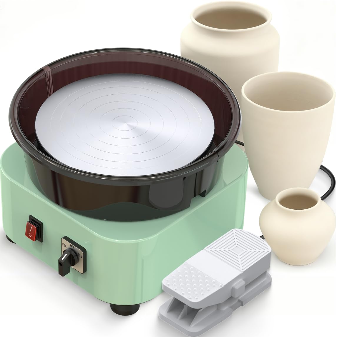 Mini Pottery Wheel Kit - 6.1" Turntable Two-Way Rotation Clay Wheel, Metal Frame, Removable Splash Tray Ceramic Making Kit with 18PCS Sculpting Tools, Pottery DIY Machine for Beginners