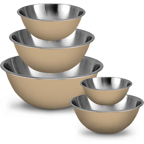 WHYSKO Stainless Steel Mixing Bowls with Lids Set - 5 Rustproof Metal Nesting Mixing Bowls for Kitchen, Meal Prep, Baking, Cooking, Storage - Includes 3 Grater Attachments, Dishwasher Safe