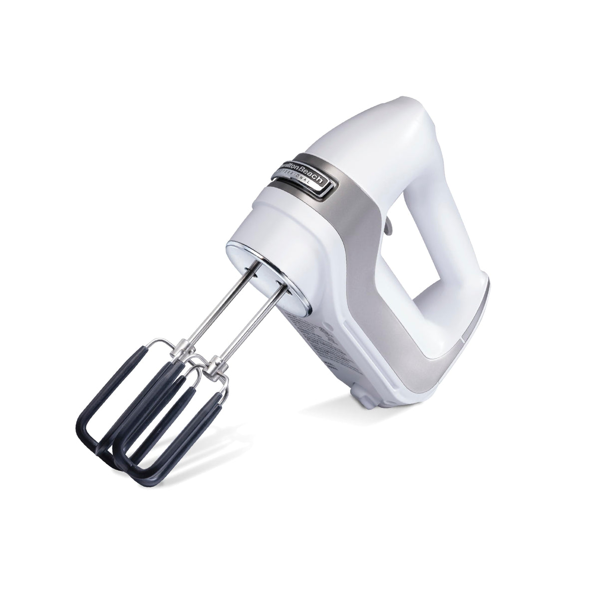 Hamilton Beach Professional 7-Speed Electric Hand Mixer, 150W DC Motor, SoftScrape™ Beaters, Dough Hooks, Whisk, Snap-On Storage Case, Silver (62657)