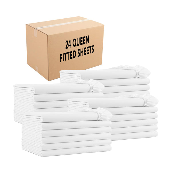 Arkwright Bulk Queen Flat Bed Sheets - Pack of 6 - Soft Hypoallergenic Cotton Blend Top Sheet Only, Hotel Collection Bedding for Hosts, Resorts, and Vacation Rentals, White