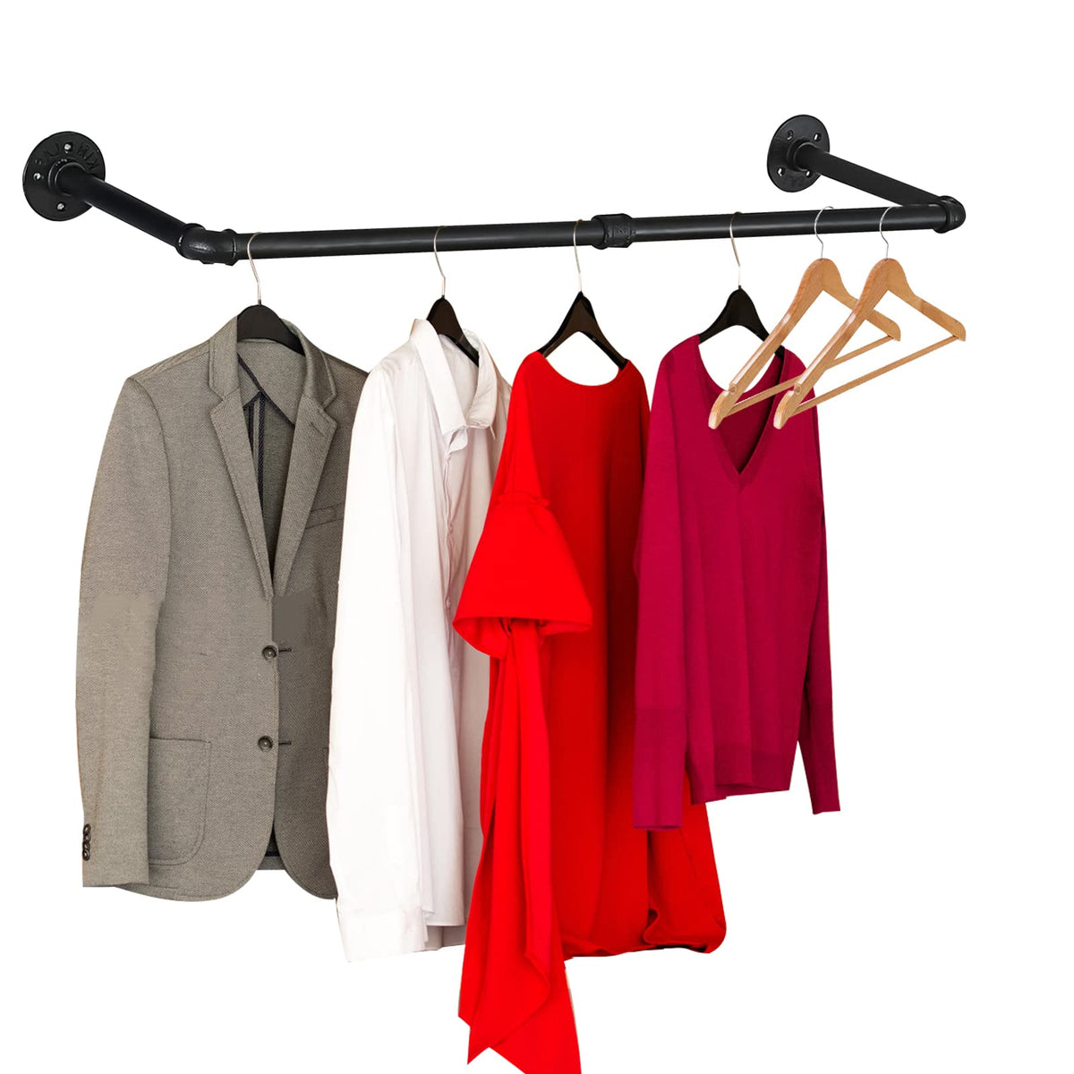 Gold Wall Mount Iaundry Drying Rack - 54" Pipe Garment Rack, Portable Heavy Duty Iron Closet Hanger Rod, Modern Metal Detachable DIY Hanging Bar for Laundry Room and Closet Storage