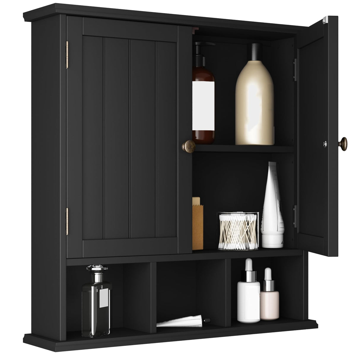 ChooChoo- Bathroom Cabinet Wall Mounted 2 Door with 3 Open Shelves, Wooden Medicine Cabinets with Adjustable Shelf, Space Saver Storage Cabinets Over The Toilet for Bathroom&Living Room, Grey