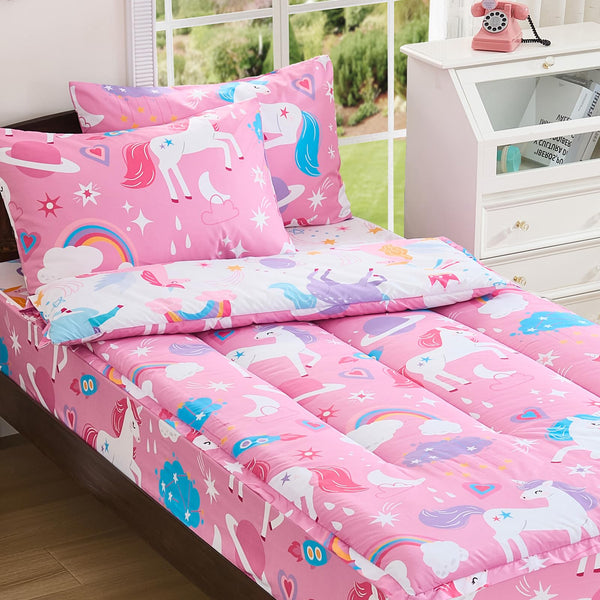 Anibedding 3Pcs Zip Up Bedding Comforter Set for Girls, Purple Mermaid All in One Zipper Twin Bedding Set with Pillowcase for Kids