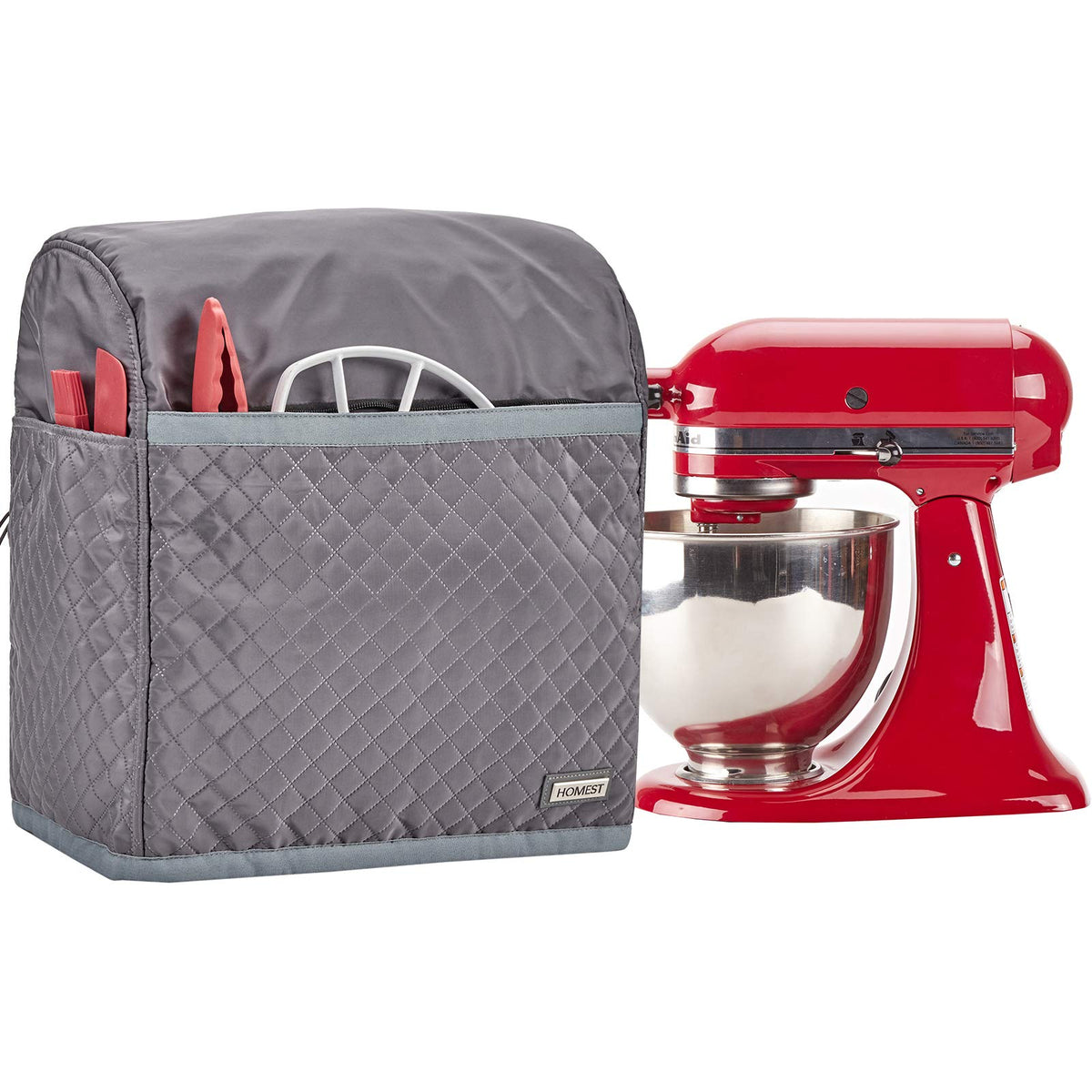 HOMEST Stand Mixer Dust Cover Compatible with KitchenAid 5/4.5 Quart Bowl Lift, Zipper Pocket for Various Kitchen Appliance Accessories, Red (Patent Design)
