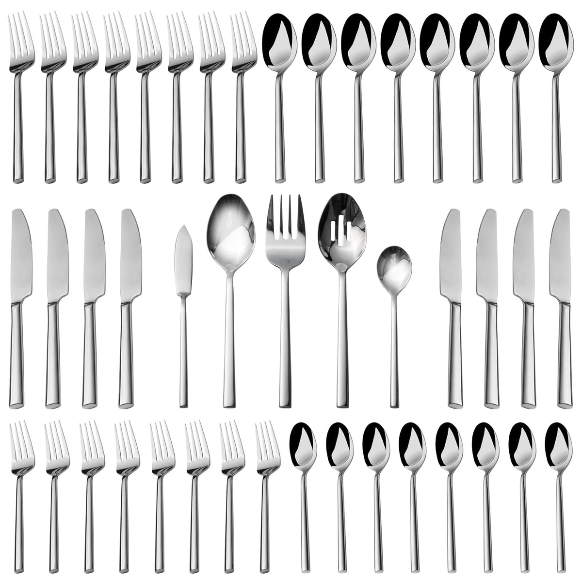 Alata Potter 65-Piece Forged Silverware Set, Service for 12 – Premium Stainless Steel Flatware Set, Modern Design with Satin Finish, Ideal for Home, Kitchen, Party, Camping