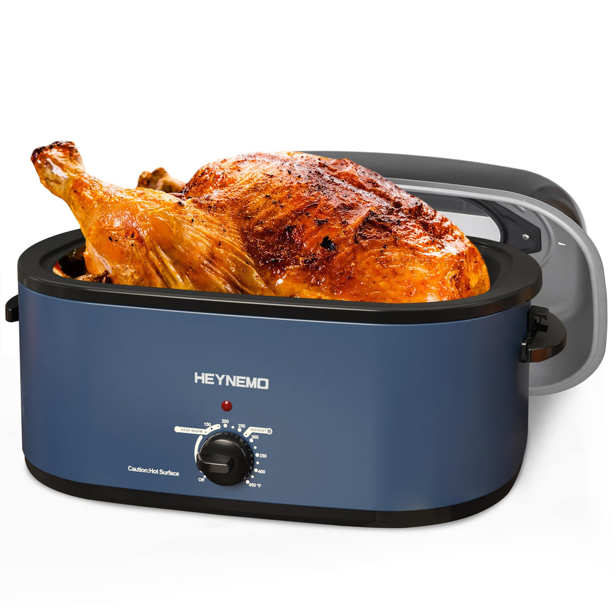 22QT Electric Roaster Oven, Electric Turkey Roaster with Viewing & Self-basting Lid, Stainless Steel Turkey Roaster Oven, White