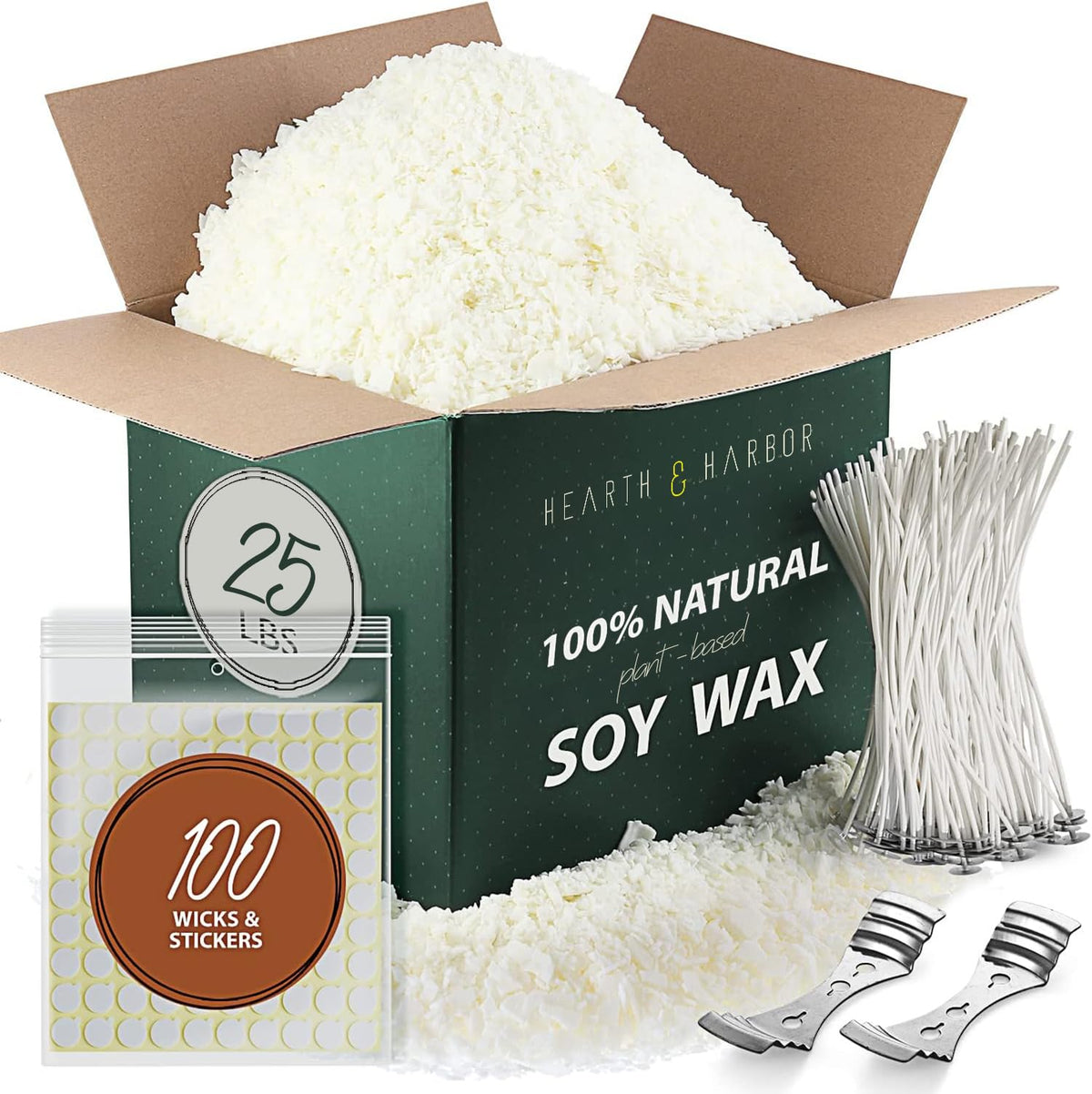 Hearth & Harbor Organic Soy Candle Wax for Candle Making, 25 lbs Natural Candles Making Supplies, Beeswax-Free, Paraffin-Free, Pure Soy Wax Flakes Perfect for Candles, Tealights and Melts