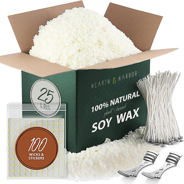 Hearth & Harbor Organic Soy Candle Wax for Candle Making, 25 lbs Natural Candles Making Supplies, Beeswax-Free, Paraffin-Free, Pure Soy Wax Flakes Perfect for Candles, Tealights and Melts