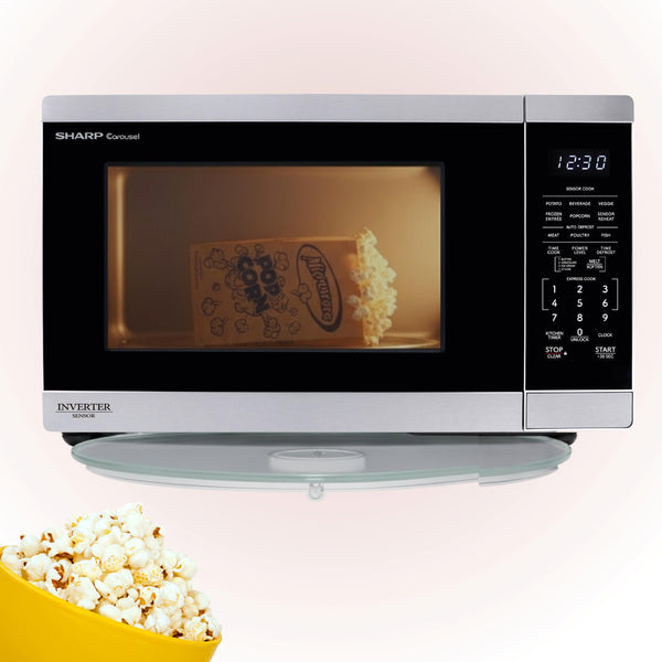 Sharp 1.4 Cu Ft 1100W Stainless Steel Countertop Microwave with Sensor Cook and Inverter Technology, Carousel Turntable, Auto Defrost, Child Lock and Even Heating – Precision Cooking for Home Kitchens