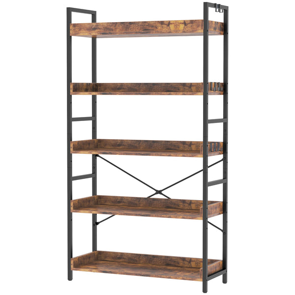 HCHQHS 6 Tier Bookshelf, Adjustable Industrial Bookcase, Vertical Tall Book Shelf, Wood and Black Metal Open Bookshelves for Home Office, Living Room, Bedroom