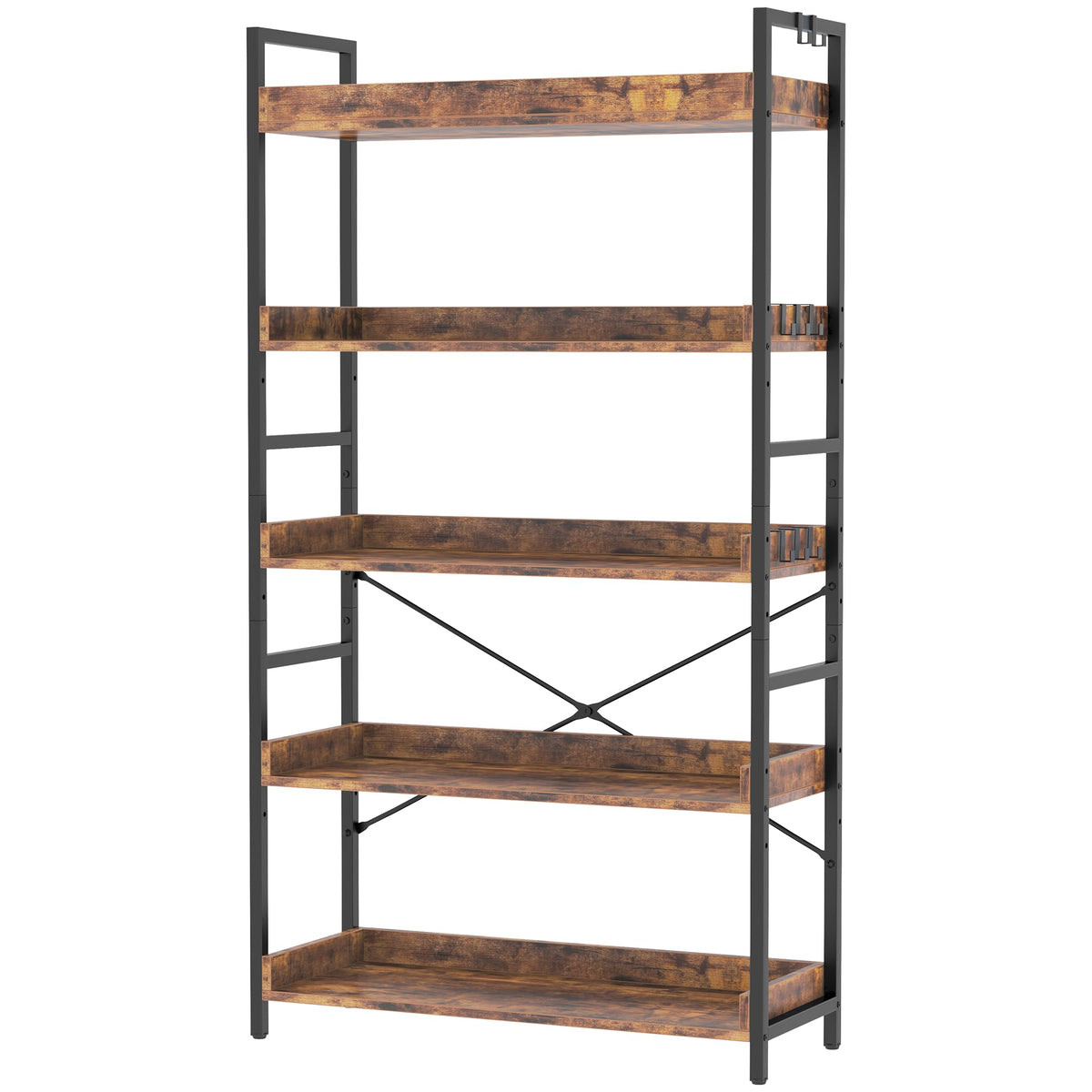 HCHQHS 6 Tier Bookshelf, Adjustable Industrial Bookcase, Vertical Tall Book Shelf, Wood and Black Metal Open Bookshelves for Home Office, Living Room, Bedroom