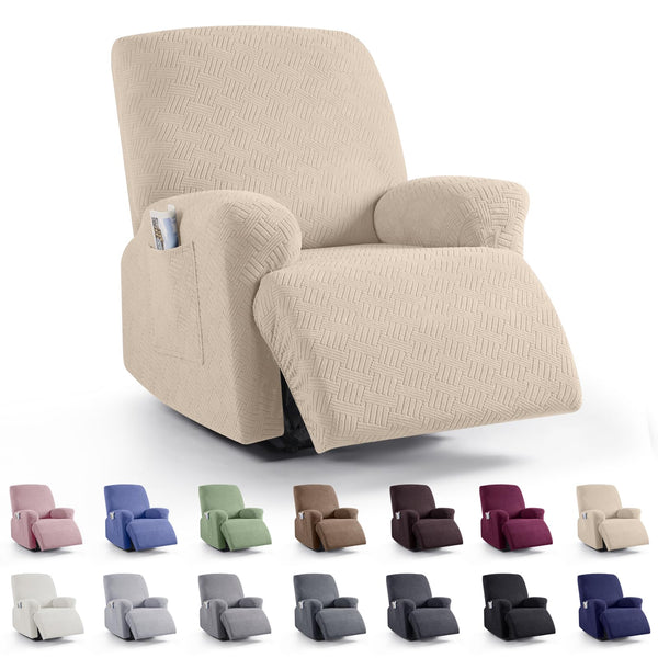 KinCam Recliner Covers, Stretch Reclining Chair Covers, Recliner Sofa Slipcovers Stripe Jacquard Recliner Couch Covers Furniture Protector Covers for Pet Kid (3 Seater, Light Green)