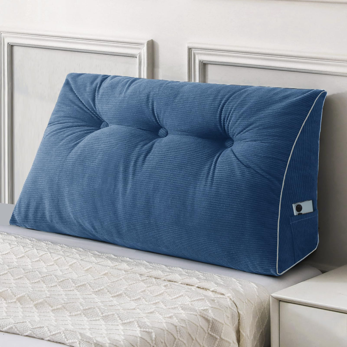 Sasttie Headboard Pillow Queen, Wedge Pillow Headboard for Sitting Up in Bed, Back-Rest Support Triangular Cushion for Reading - Features Removable Washable Cover, Caramel