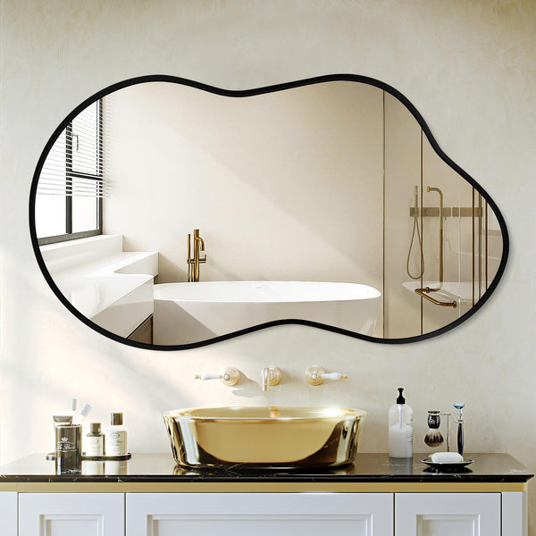 Dorlicecass Bathroom Mirror - Irregular Wall Mirrors Decorative 26"x46" Asymmetrical Tempered Glass Frameless for Vanity, Bedroom, Living Room, Cloakroom, Entryway