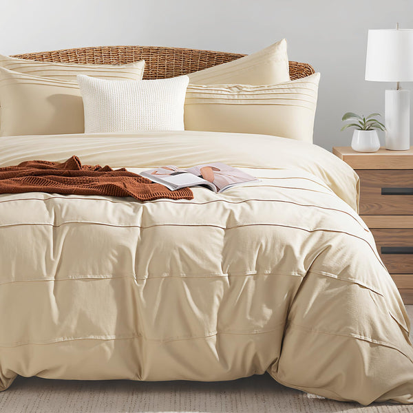 NEXHOME PRO Cotton Duvet Cover Queen Size White, Organic Natural Linen Feel 100% Washed Cotton 3 Pieces Bedding Set with Zipper Closure & Corner Ties, Breathable(No Comforter)