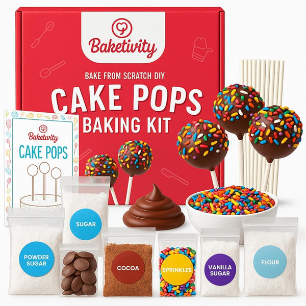 Baketivity Kids Baking Set, Meal Cooking Party Supply Kit for Teens, Real Fun Little Junior Chef Essential Kitchen Lessons, Includes Pre-Measured Ingredients, Delicious Cake Pops