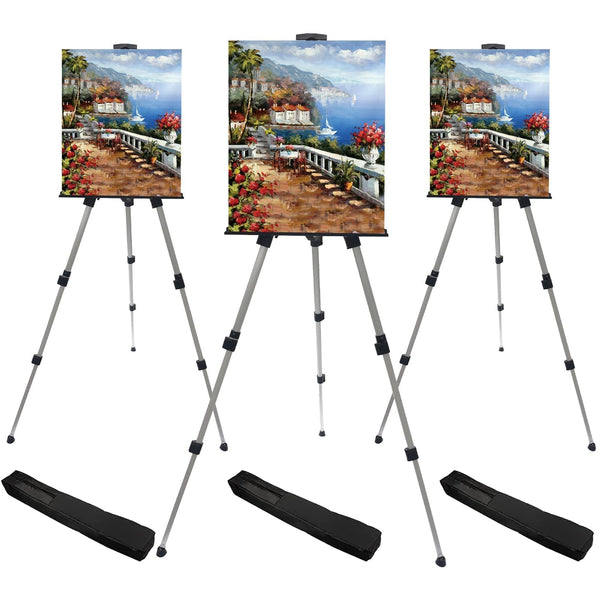 RRFTOK Artist Easel Stand,Metal Tripod Adjustable Easel for Painting Canvases Height from 21" to 66" with Reinforced Triangle,Carry Bag for Table-Top/Floor Drawing and Didplaying(3pack).