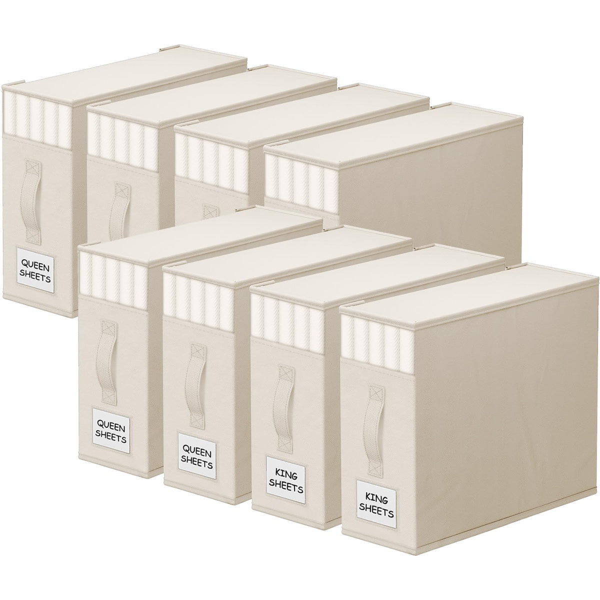 StorageTastic 8 Pack Bed Sheet Closet Organizers and Storage,Sturdy Foldable Storage Containers with Window and Label,Storage and Organization for Bedding Sheets,Duvet Covers,Blankets (Black)