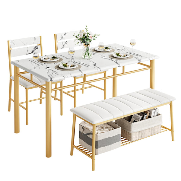 IRONCK Dining Table Set for 4, Kitchen Table with Upholstered Bench and 2 Chairs, Kitchen Table and Chairs Set for Small Space, Apartment, Black