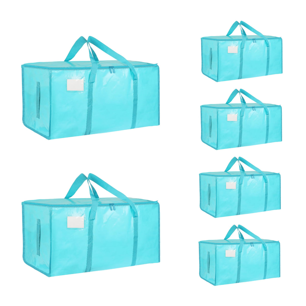 12 Pack-Extra Large Heavy Duty Moving Bags - Waterproof Storage Totes with Handles & Zippers, Foldable for College Dorm, Storage (Clear)