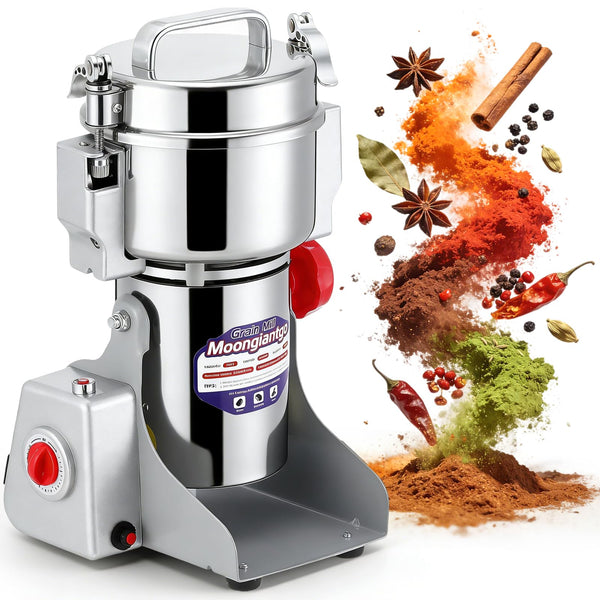 Moongiantgo 2000g Grain Mill Grinder Commercial Spice Grinder 3000W Stainless Steel Electric Pulverizer Dry Grinding Machine for Wheat Corn Rice Pepper Herbs Coffee Beans (2000g Swing, 110V)